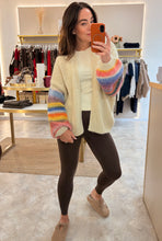 Load image into Gallery viewer, RAINBOW STRIPE OPEN KNIT CARDI - cream
