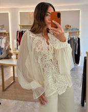 Load image into Gallery viewer, CREAM CHIFFON LACE TRIM BLOUSE
