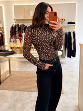 Load image into Gallery viewer, BROWN POLKA DOT RUCHED MESH TOP
