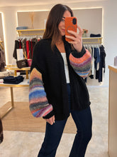 Load image into Gallery viewer, RAINBOW STRIPE OPEN KNIT CARDI - black
