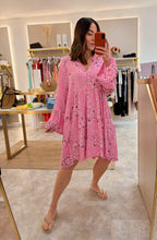 Load image into Gallery viewer, PINK PAISLEY BELL SLEEVE SWING DRESS
