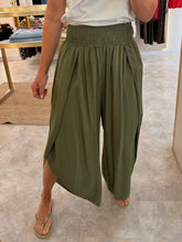 Load image into Gallery viewer, DRAPED WIDE LEG TROUSERS WITH SHIRRED ELASTICATED WAISTBAND - khaki
