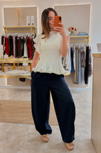 Load image into Gallery viewer, KNIT RUFFLE PEPLUM TOP -cream
