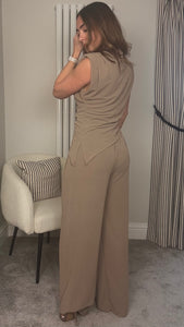 TAUPE SLEEVELESS TOP AND TROUSER CO-ORD