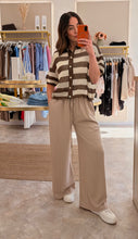 Load image into Gallery viewer, BROWN STRIPE CROCHET KNIT SHIRT

