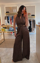 Load image into Gallery viewer, BROWN HALTER NECK POLKA DOT JUMPSUIT
