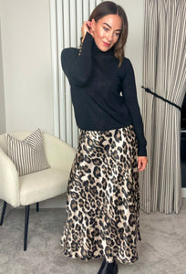 LEOPARD PRINT SATIN SKIRT