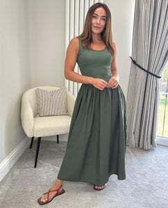 RIB VEST SKIRT DRESS- KHAKI