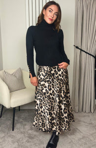 LEOPARD PRINT SATIN SKIRT