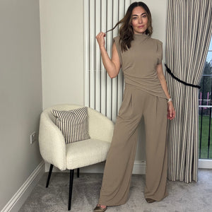 TAUPE SLEEVELESS TOP AND TROUSER CO-ORD