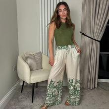 Load image into Gallery viewer, GREEN PATTERN WIDE LEG ELASTICATED WAIST TROUSERS
