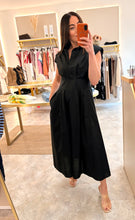 Load image into Gallery viewer, SHOULDER PAD CAP SLEEVE MIDI DRESS - black
