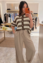 Load image into Gallery viewer, BROWN STRIPE CROCHET KNIT SHIRT
