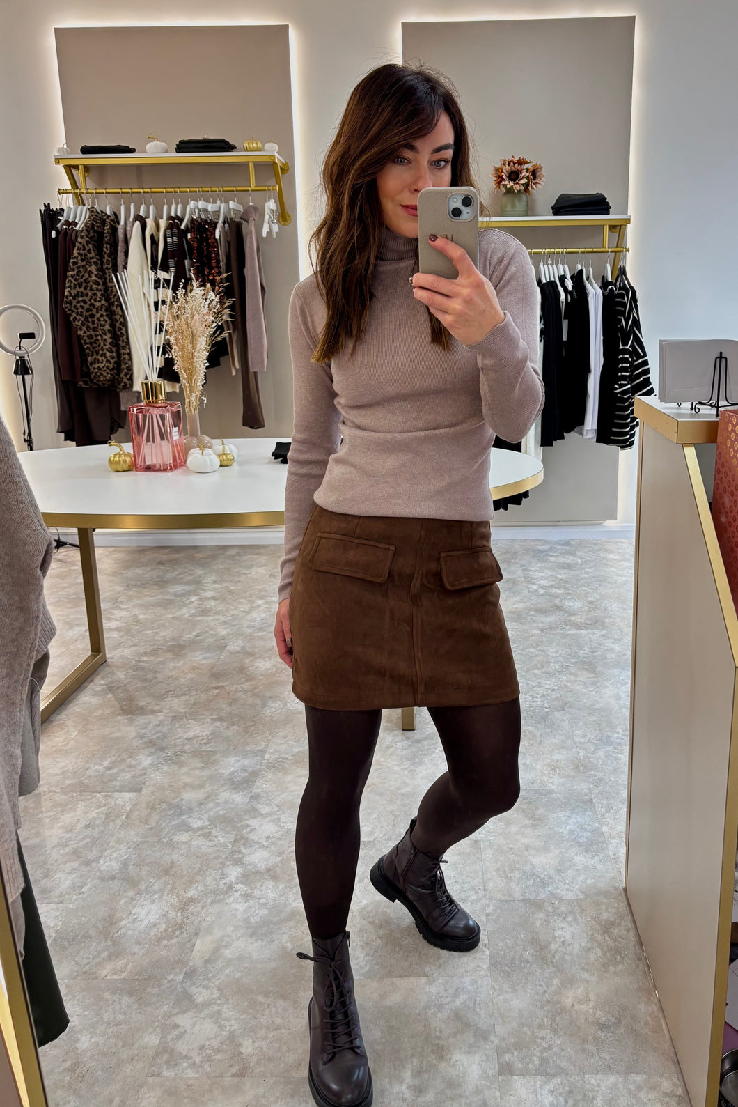 BROWN SUEDETTE MINI SKIRT