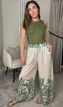 Load image into Gallery viewer, GREEN PATTERN WIDE LEG ELASTICATED WAIST TROUSERS
