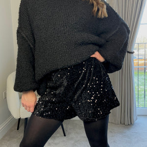 BLACK SEQUIN SHORTS