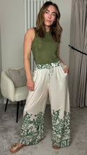 Load image into Gallery viewer, GREEN PATTERN WIDE LEG ELASTICATED WAIST TROUSERS
