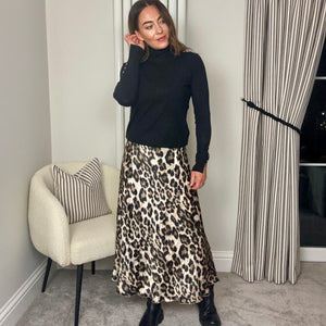 LEOPARD PRINT SATIN SKIRT