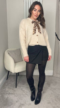 Load image into Gallery viewer, CREAM KNIT CARDIGAN WITH PRINT NECK TIE
