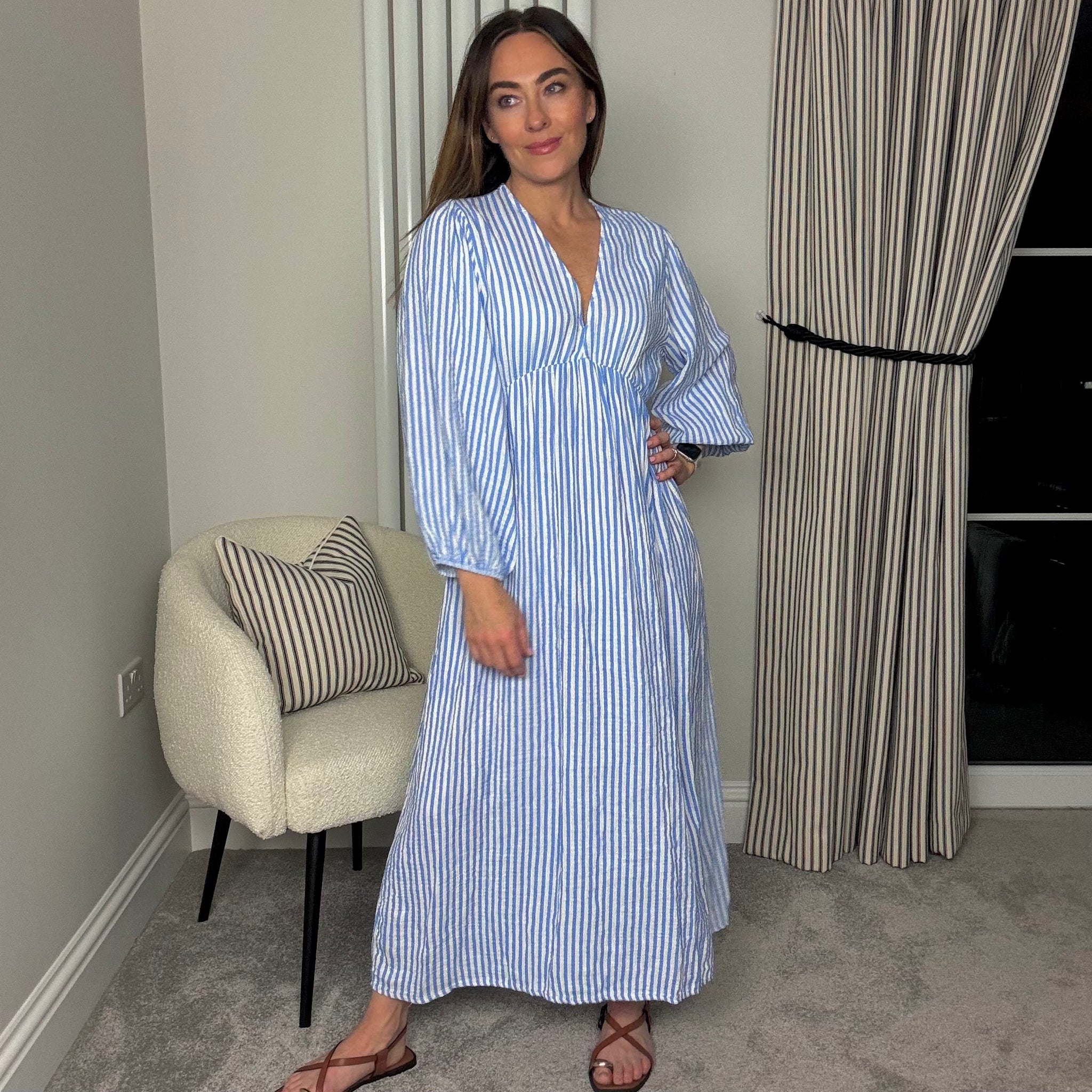 CHEESECLOTH STRIPE DRESS BLUE Alexia-Loves CHEESECLOTH STRIPE DRESS BLUE Alexia-Loves