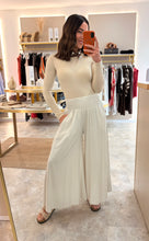 Load image into Gallery viewer, BEIGE PINSTRIPE ELASTICATED WAIST CROPPED TROUSER
