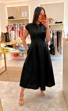 Load image into Gallery viewer, SHOULDER PAD CAP SLEEVE MIDI DRESS - black
