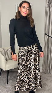 LEOPARD PRINT SATIN SKIRT