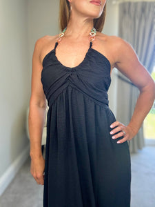 HALTERNECK NECKLACE DETAIL DRESS-BLACK