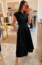 Load image into Gallery viewer, SHOULDER PAD CAP SLEEVE MIDI DRESS - black
