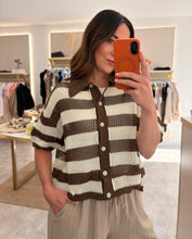 Load image into Gallery viewer, BROWN STRIPE CROCHET KNIT SHIRT
