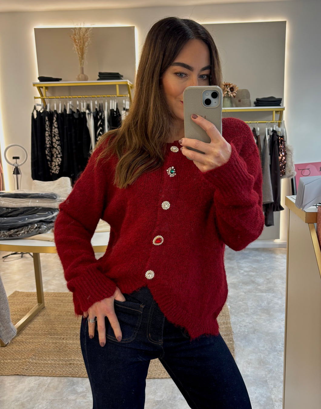 REVERSIBLE JEWEL BUTTON KNIT