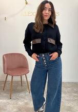 Load image into Gallery viewer, PU CONTRAST COLLAR KNIT CARDIGAN - black
