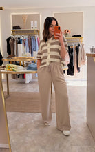 Load image into Gallery viewer, MOCHA STRIPE CROCHET KNIT SHIRT
