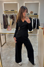Load image into Gallery viewer, BLACK WRAP DETAIL FLAT KNIT LOUNGE SET
