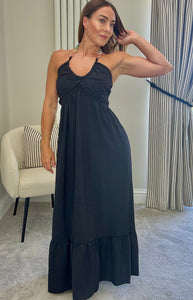 HALTERNECK NECKLACE DETAIL DRESS-BLACK