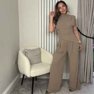 TAUPE SLEEVELESS TOP AND TROUSER CO-ORD