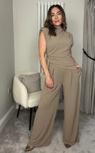 Load image into Gallery viewer, TAUPE SLEEVELESS TOP AND TROUSER CO-ORD
