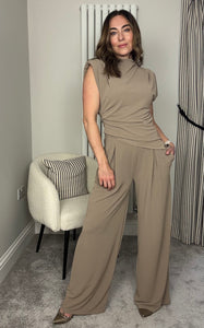 TAUPE SLEEVELESS TOP AND TROUSER CO-ORD