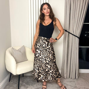 LEOPARD PRINT SATIN SKIRT