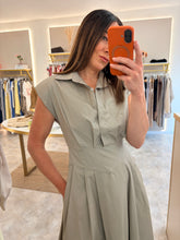 Load image into Gallery viewer, SHOULDER PAD CAP SLEEVE MIDI DRESS - taupe
