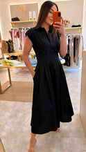 Load image into Gallery viewer, SHOULDER PAD CAP SLEEVE MIDI DRESS - black
