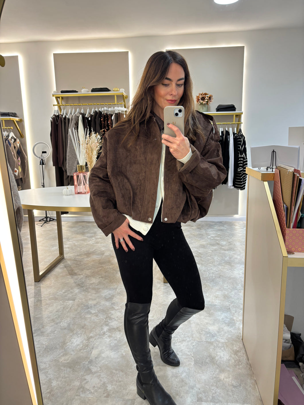 BROWN OVERSIZED SUEDETTE JACKET