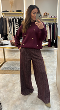 Load image into Gallery viewer, BURGUNDY HERRINGBONE WIDE LEG TROUSERS
