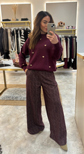Load image into Gallery viewer, BURGUNDY HERRINGBONE WIDE LEG TROUSERS
