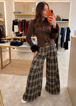 Load image into Gallery viewer, BLACK CHECK BELTED WIDE LEG TROUSERS

