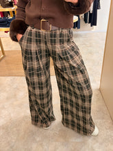 Load image into Gallery viewer, BLACK CHECK BELTED WIDE LEG TROUSERS

