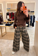 Load image into Gallery viewer, BLACK CHECK BELTED WIDE LEG TROUSERS
