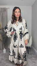 Load and play video in Gallery viewer, CREAM &amp; BLACK PRINTED FLOATY MAXI DRESS
