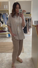 Load and play video in Gallery viewer, BEIGE STRIPE SHELL BUTTON SHIRT
