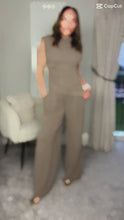 Load and play video in Gallery viewer, TAUPE SLEEVELESS TOP AND TROUSER CO-ORD
